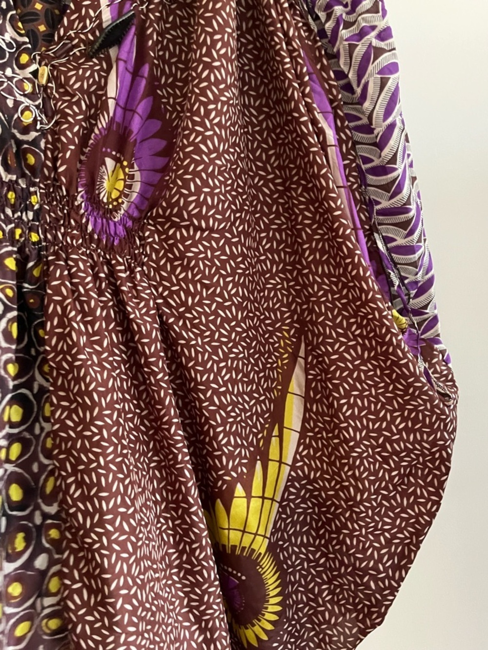 100% Silk Emamo Italy Patchwork-Print Beaded Kaftan Dress Cover-Up S/Freesize - Picture 5 of 11